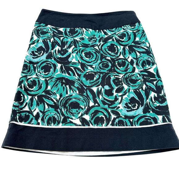 Ann Taylor Floral A-Line Skirt Size 8 – Green Navy  Cotton Blend - Picture 1 of 5